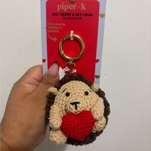 Piper K Handmade Crochet Hedgehog Keychain with Red Heart Bag Charm